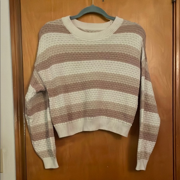 Hollister Sweaters - Hollister Cream and Brown Striped Crew Neck Sweater